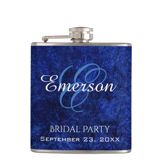 Sapphire Blue | Monogram kobalt Azure Bridal Party Heupfles (Voorkant)