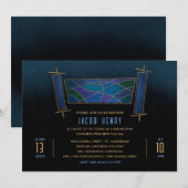 Sapphire Blue Mosaic Torah Scroll Bar/Bat Mitzvah Kaart (Voorkant / Achterkant)