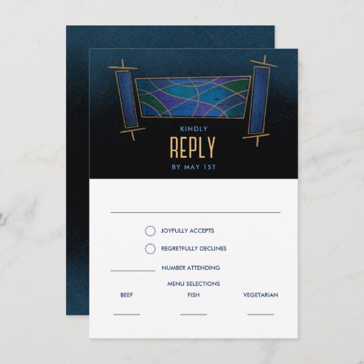 Sapphire Blue Mosaic Torah Scroll Response Kaart (Voorkant / Achterkant)