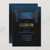 Sapphire Blue Mozaïek Torah Scroll Party Behuizing Kaart (Voorkant / Achterkant)