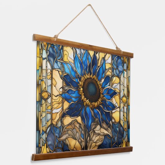 Sapphire Blue N Gold Glas in lood Zonnebloem Hangend Wandkleed (Gebogen)