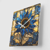 Sapphire Blue N Gold Glas in lood Zonnebloem Vierkante Klok (Hoek)