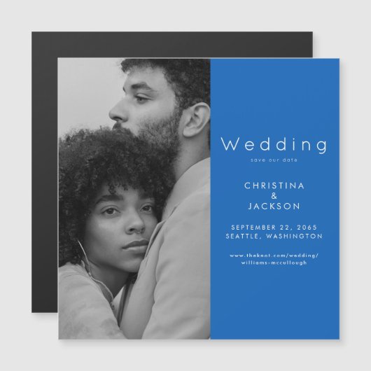 Sapphire Blue Photo Sla de datum op Magnetische Uitnodiging (Voorkant / Achterkant)