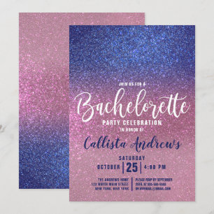 Sapphire Blue Pink Triple Glitter Bachelorette Kaart