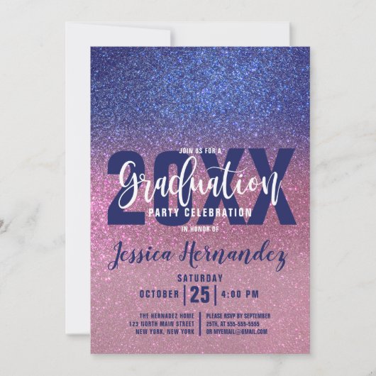 Sapphire Blue Pink Triple Glitter Ombre Afstuderen Kaart (Voorkant)