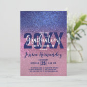 Sapphire Blue Pink Triple Glitter Ombre Afstuderen Kaart (Staand voorkant)