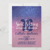 Sapphire Blue Pink Triple Glitter Ombre Sweet 16 Kaart (Voorkant)