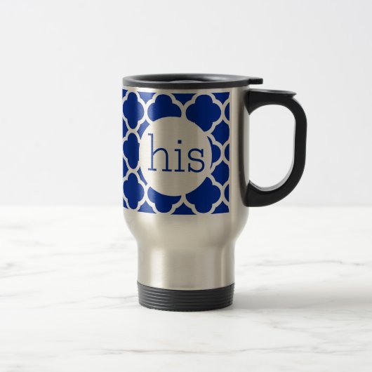 Sapphire Blue Quatrefoil Monogram Reisbeker (Rechts)