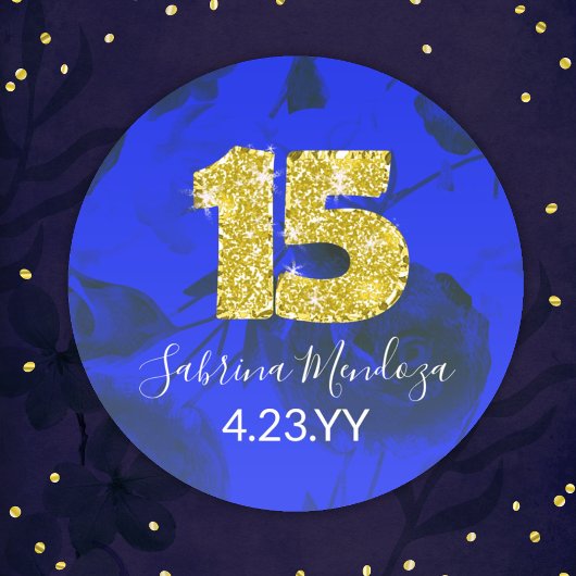 Sapphire Blue Quinceanera Gold #15 Sticker