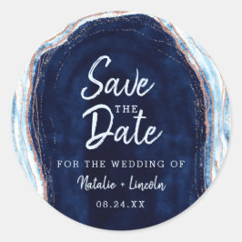 Sapphire Blue Roos Gold Geode Agaat Save the Date Ronde Sticker