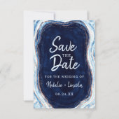 Sapphire Blue Roos Gold Geode Agate Marble Modern Save The Date (Voorkant)