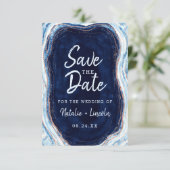 Sapphire Blue Roos Gold Geode Agate Marble Modern Save The Date (Staand voorkant)