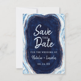 Sapphire Blue Roos Gold Geode Agate Marble Modern Save The Date