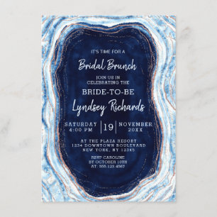 Sapphire Blue Roos Gold Geode Bridal Brunch Shower Kaart