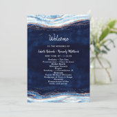 Sapphire Blue Roos Gold Geode huwelijksceremonie Programmakaart (Staand voorkant)