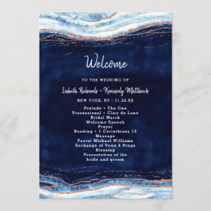 Sapphire Blue Roos Gold Geode huwelijksceremonie Programmakaart