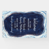 Sapphire Blue Roos Gold Geode Rock Wedding Welkom Spandoek (Horizontaal)