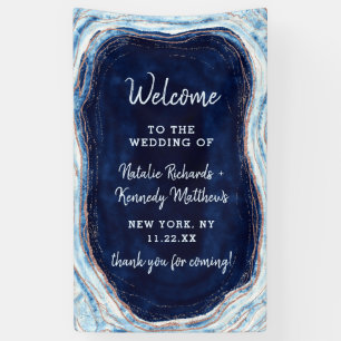 Sapphire Blue Roos Gold Geode Rock Wedding Welkom Spandoek