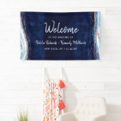 Sapphire Blue Roos Gold Geode Rock Wedding Welkom Spandoek (Insitu)