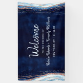 Sapphire Blue Roos Gold Geode Rock Wedding Welkom Spandoek (Verticaal)
