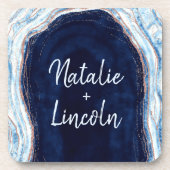 Sapphire Blue Roos Gold Geode WeddenMonogram Bier Onderzetter (Voorkant)