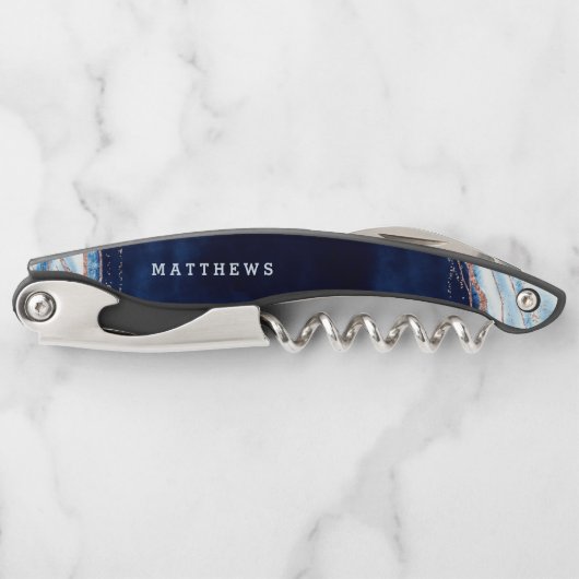 Sapphire Blue Roos Gold Geode WeddenMonogram Kurkentrekker (Voorkant)