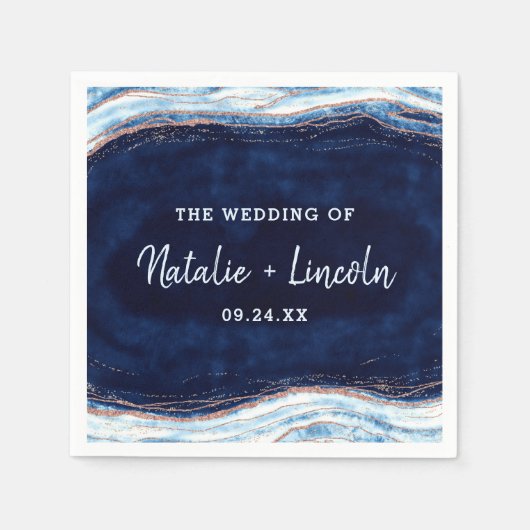 Sapphire Blue Roos Gold Geode WeddenMonogram Servet (Voorkant)