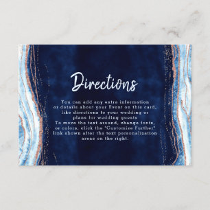 Sapphire Blue Roos Gold Geode Wedding Routebeschri Informatiekaartje