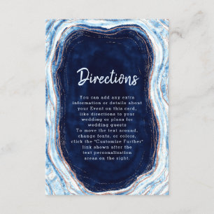 Sapphire Blue Roos Gold Geode Wedding Routebeschri Informatiekaartje