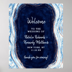 Sapphire Blue Roos Gold Geode Weduwwelkomstbord Poster