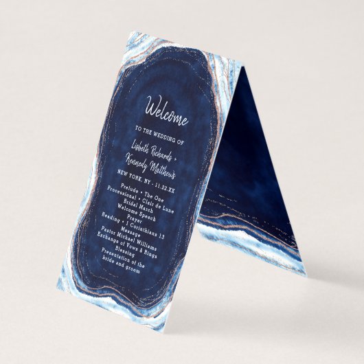 Sapphire Blue Roos Gold huwelijksceremonie program Kaart (Voorkant)