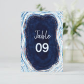 Sapphire Blue Roos Gold Trouwtafel Nummers Kaart (Staand voorkant)