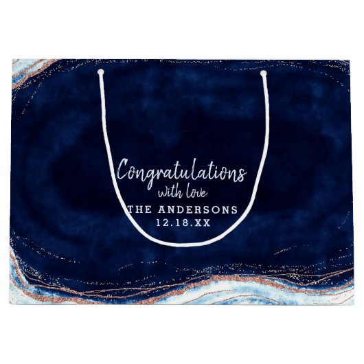 Sapphire Blue Roos Goud Gefeliciteerd Bruiloft Groot Cadeauzakje (Voorkant)