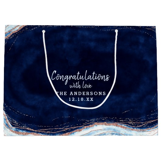 Sapphire Blue Roos Goud Gefeliciteerd Bruiloft Groot Cadeauzakje (Achterkant)