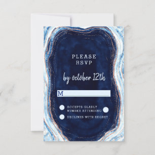Sapphire Blue Roos Gouden Geode Bruiloft RSVP Antw Kaartje