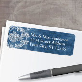 Sapphire Blue Rustic Damask Pattern Wedding Etiket