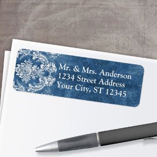 Sapphire Blue Rustic Damask Pattern Wedding Etiket