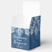 Sapphire Blue Rustic Damask Pattern Wedding Favori Bedankdoosjes (Geopend)