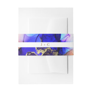 Sapphire Blue Sinaasappel Monogrammed Wedding Uitnodigingen Wikkel