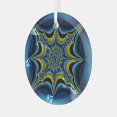 Sapphire Blue Starburst Fractal Abstracte Art Glas Ornament (Voorkant links)