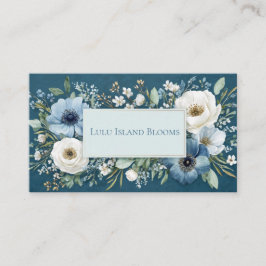 Sapphire Blue Watercolor Floral Gold Frame Visitekaartje