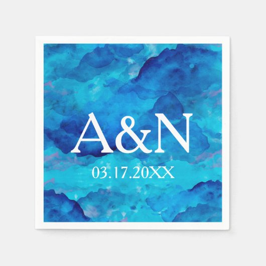 Sapphire Blue Waterverf bruiloft monogram Servet (Voorkant)