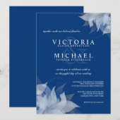 Sapphire Blue & White Floral Wedding Invitations Kaart (Voorkant / Achterkant)