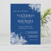 Sapphire Blue & White Floral Wedding Invitations Kaart (Staand voorkant)