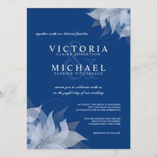 Sapphire Blue & White Floral Wedding Invitations Kaart