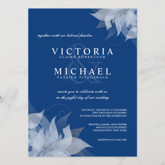 Sapphire Blue & White Floral Wedding Invitations Kaart