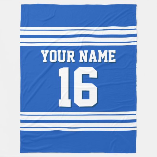 Sapphire Blue White Sports Jersey Fleece Deken (Voorkant)