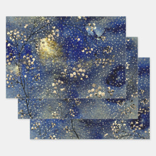Sapphire Blue Winter Dusk Sky Gold Snowfall Inpakpapier Vel