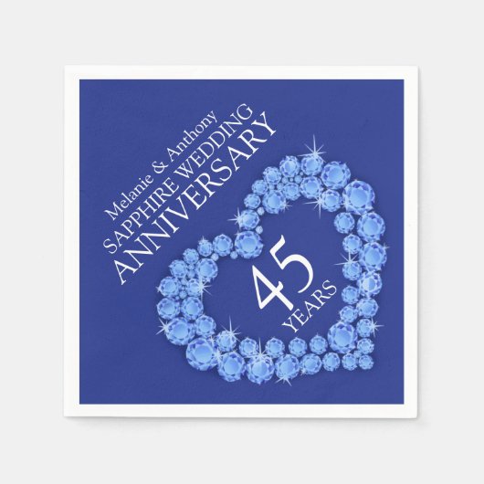 Sapphire Bruiloft blauwe hart naam servetten (Voorkant)