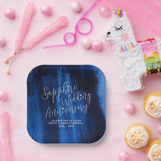 Sapphire bruiloft: blauwe moderne kunst papieren bordje (Feest)